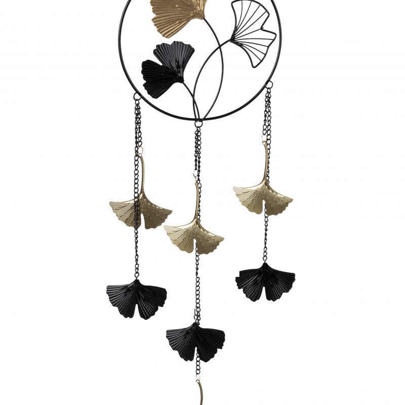 Suspension Feuilles de Ginkgo en Métal Noir et Or 18x60cm