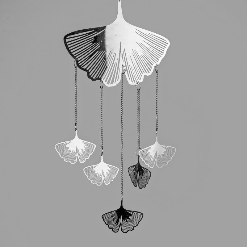 Pendentif Ginkgo en Acier et Inox 40cm