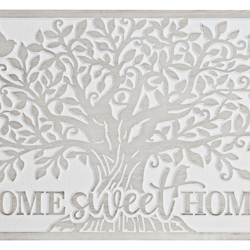 Décoration Murale Arbre de Vie en Bois Blanchi 40x1x28cm