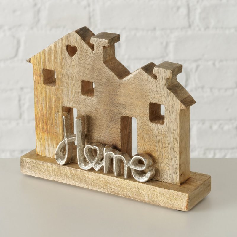 Décoration à Poser Maison Home en Manguier et Alu H.15cm