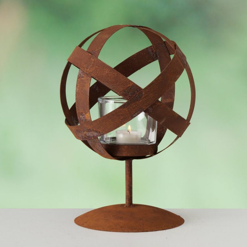 Lanterne "Kugla" sur Pied en Métal Rouillé H.30cm