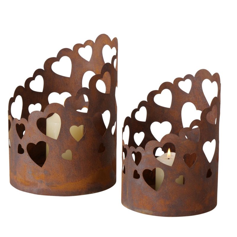 Lanterne "Sera" Ronde avec Coeurs en Métal Rouillé H.27cm – Image 3