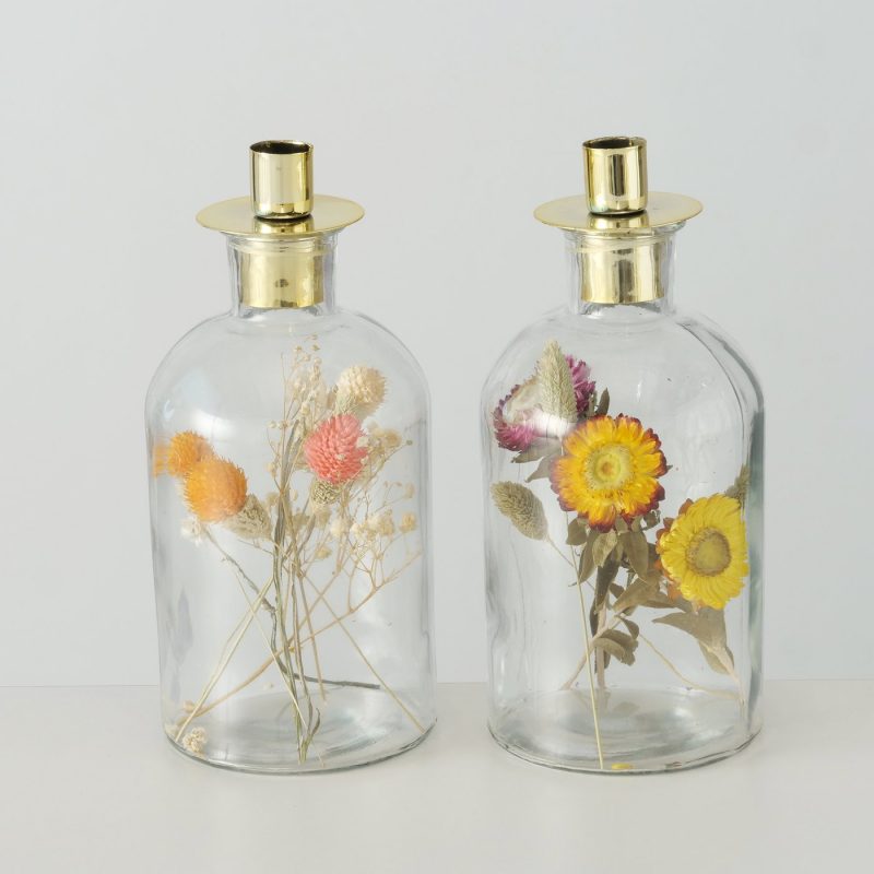 Chandelier "Novara" en Verre avec Fleurs Séchées, Diverses Couleurs au Choix H.23cm