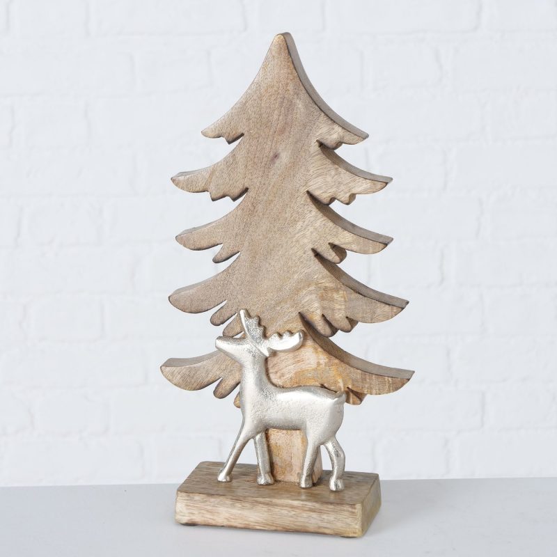 Sapin "Taxel" à Poser en Bois de Manguier avec Cerf en Alu H.32cm