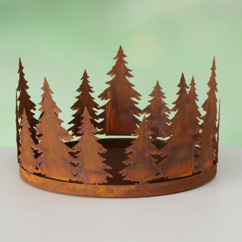 Porte-Bougie Couronne de Sapins en Métal Rouillé 30cm – Image 7