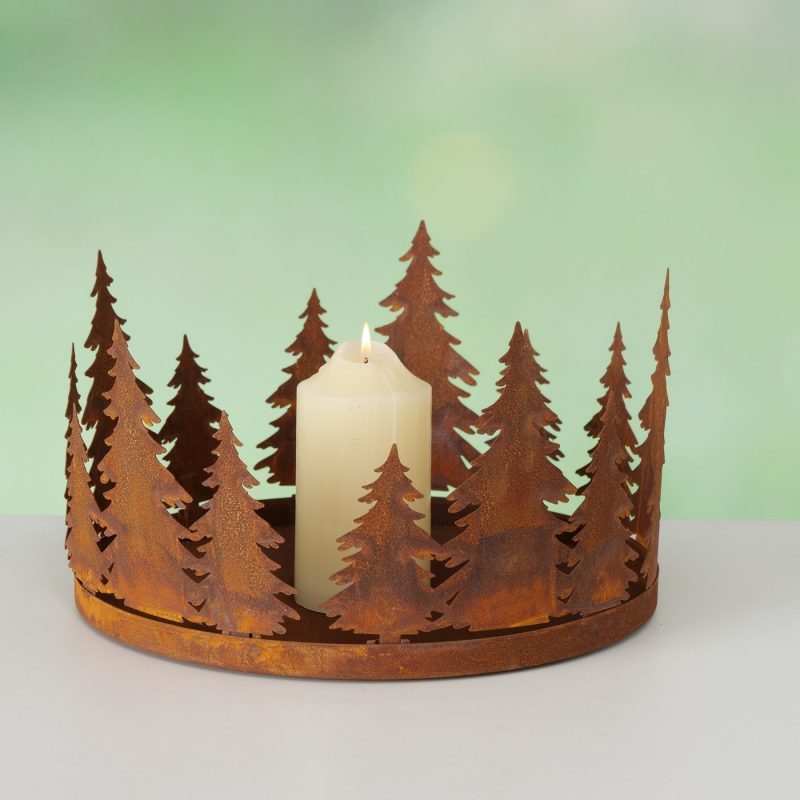 Porte-Bougie Couronne de Sapins en Métal Rouillé 30cm – Image 6