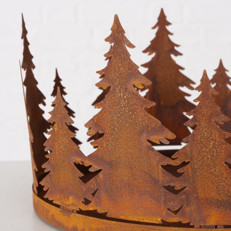 Porte-Bougie Couronne de Sapins en Métal Rouillé 30cm – Image 5