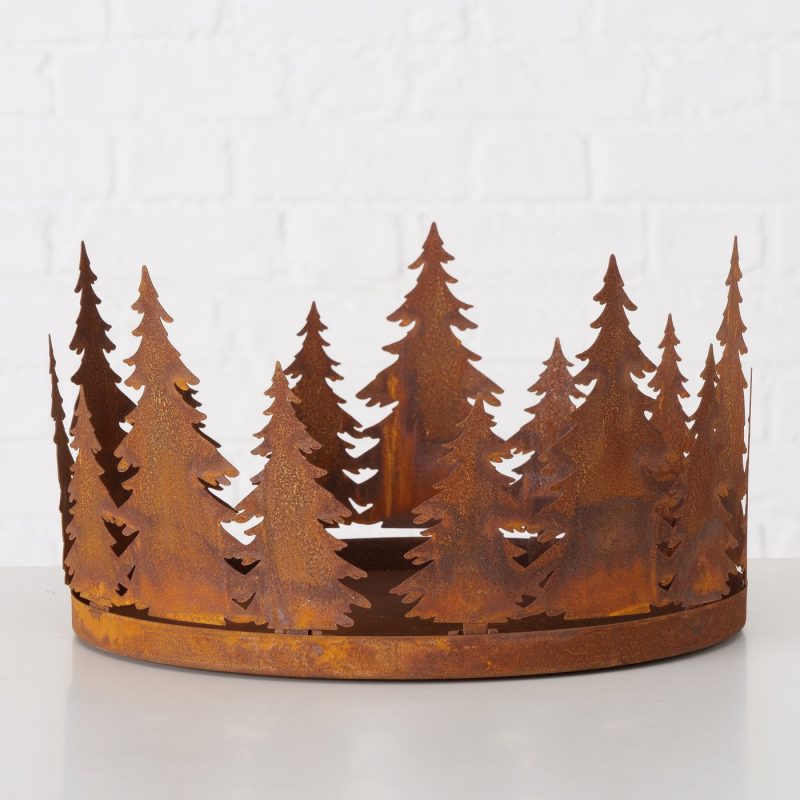 Porte-Bougie Couronne de Sapins en Métal Rouillé 30cm – Image 4