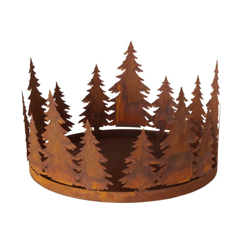Porte-Bougie Couronne de Sapins en Métal Rouillé 30cm