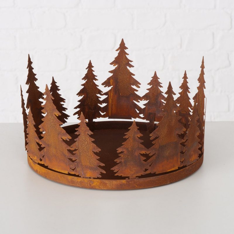 Porte-Bougie Couronne de Sapins en Métal Rouillé 30cm – Image 2