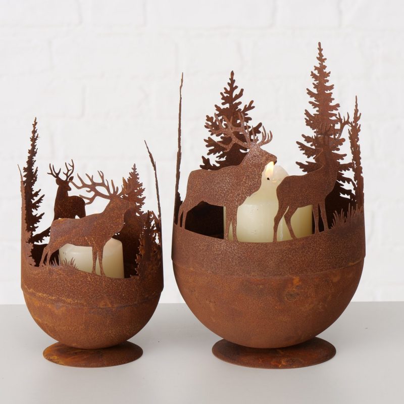Coupelle Ludwig en Métal Rouillé avec Support Rond Décor Forestier H.19cm – Image 6
