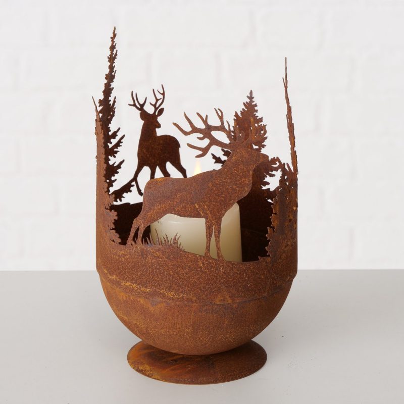 Coupelle Ludwig en Métal Rouillé avec Support Rond Décor Forestier H.19cm – Image 5