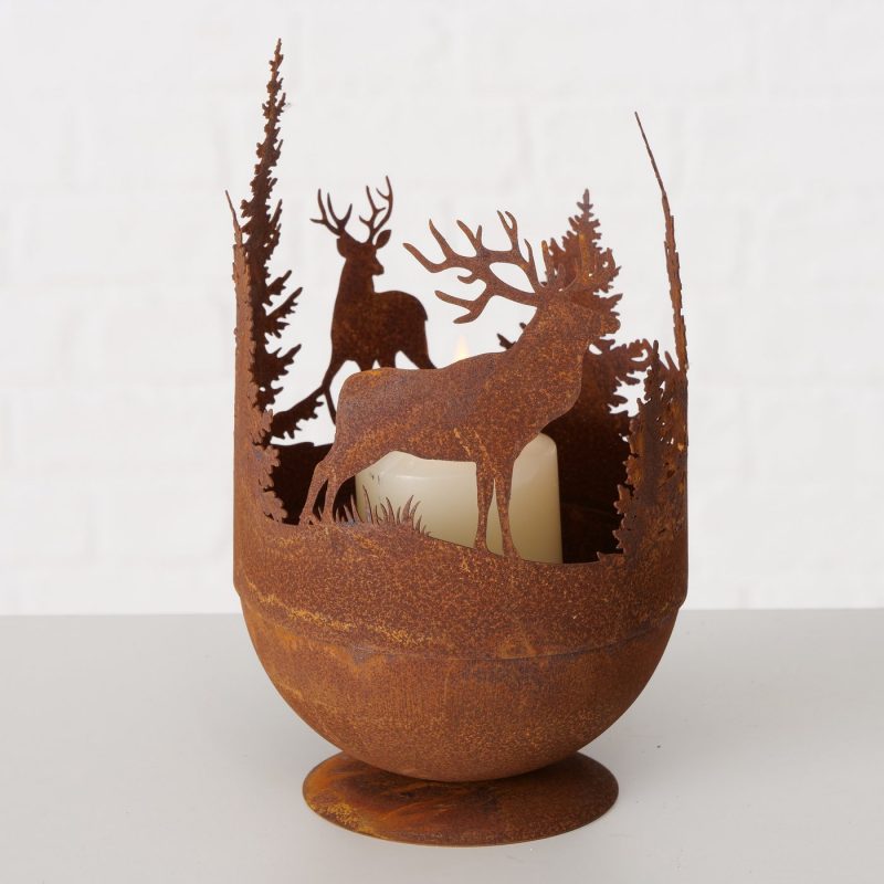 Coupelle Ludwig en Métal Rouillé avec Support Rond Décor Forestier H.19cm – Image 4
