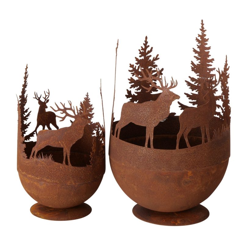 Coupelle Ludwig en Métal Rouillé avec Support Rond Décor Forestier H.19cm – Image 2