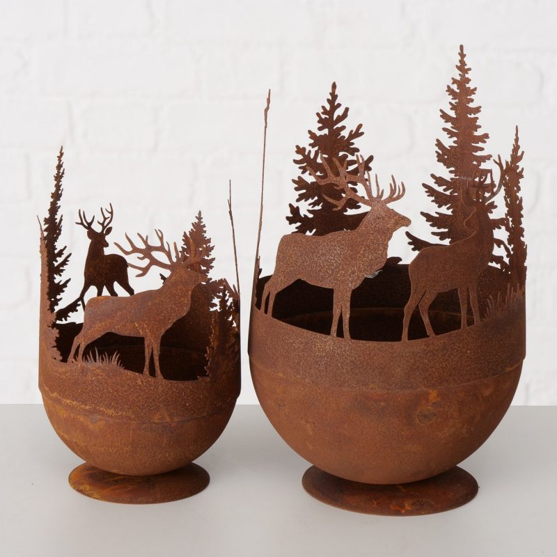 Coupelle Ludwig en Métal Rouillé avec Support Rond Décor Forestier H.19cm – Image 3