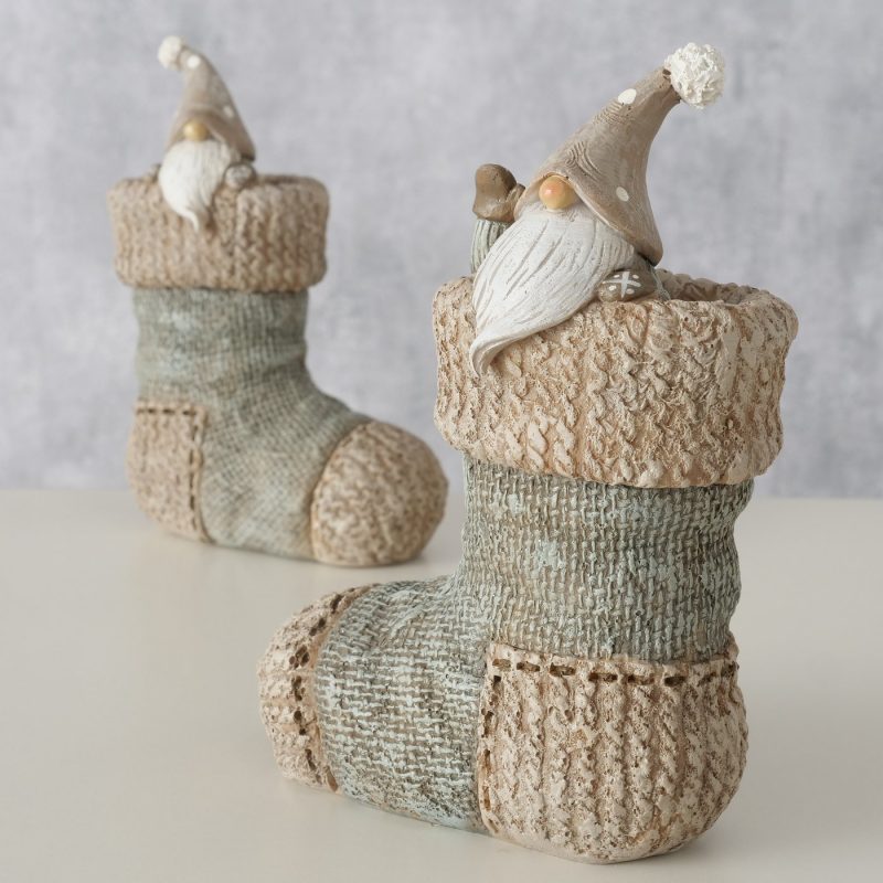 Chaussette "Socky" avec Lutin en Résine Synthétique 2 Modèles au Choix H.15cm