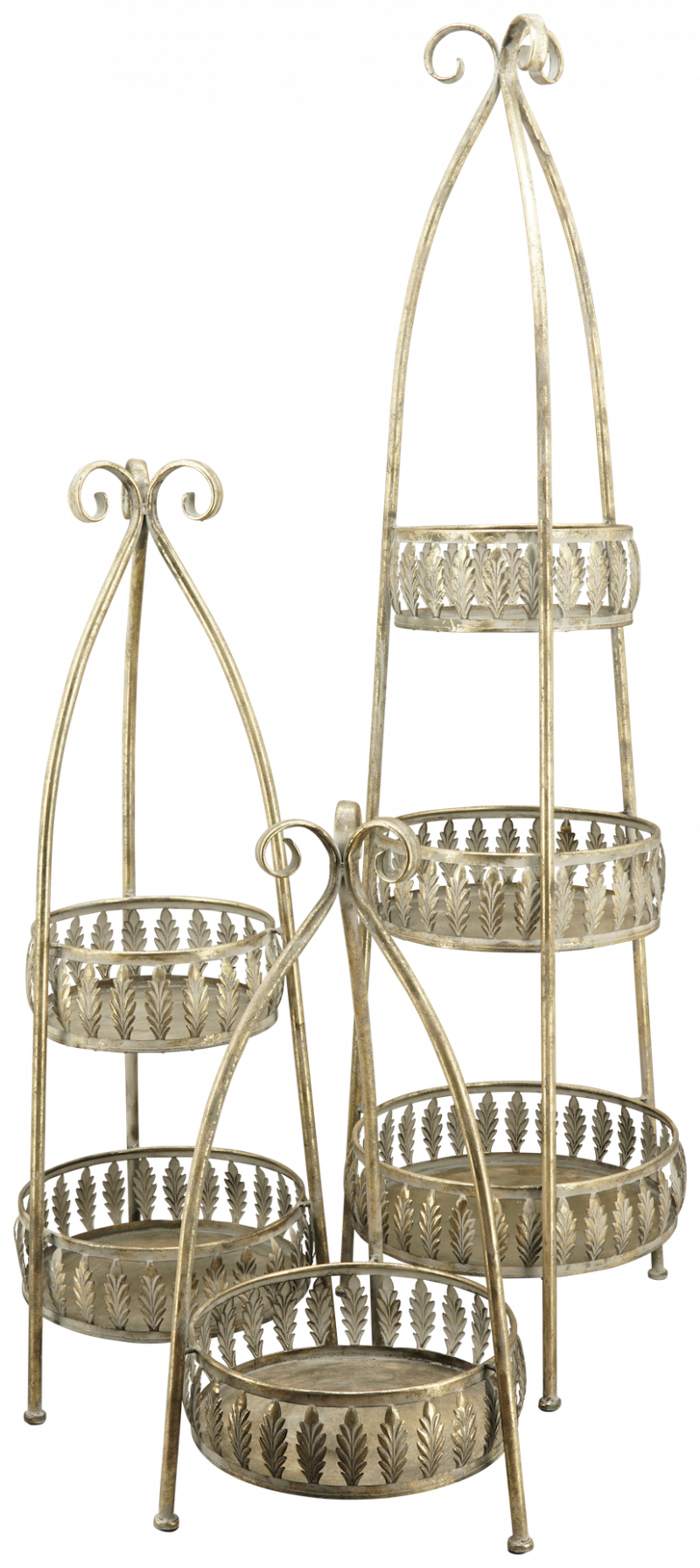 Serviteur 3 Etages en Métal Doré Antique 36,8x36,8x130cm – Image 2