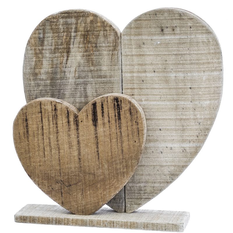 Double Cœur en Bois Naturel à Poser H.25cm
