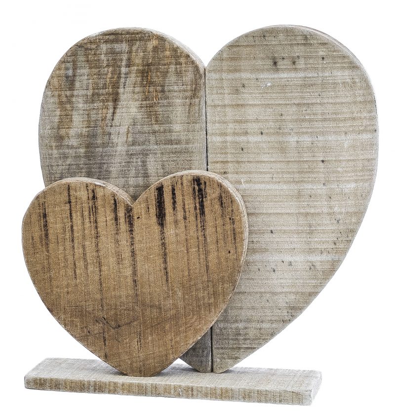 Double Cœur en Bois Naturel à Poser H.25cm