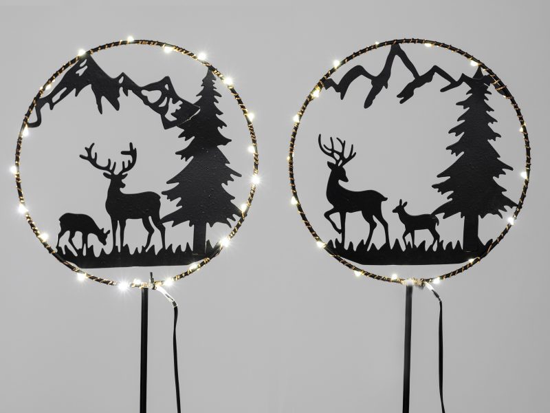 Pic Cercle à LED en Métal Noir Décor Hivernal H.110cm