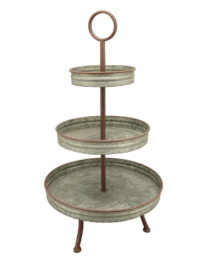 Serviteur "Junker" 3 Etages en Métal Vieilli 33x33x63cm