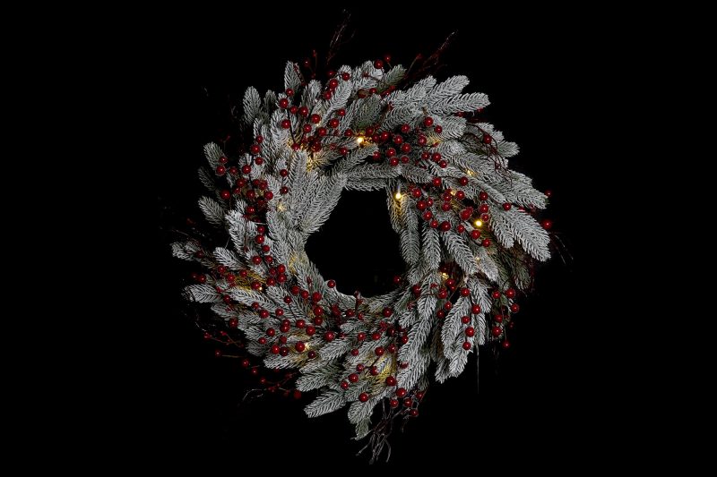 Couronne de Sapin PVC à LED et Boules Rouges 67x20x67cm – Image 4