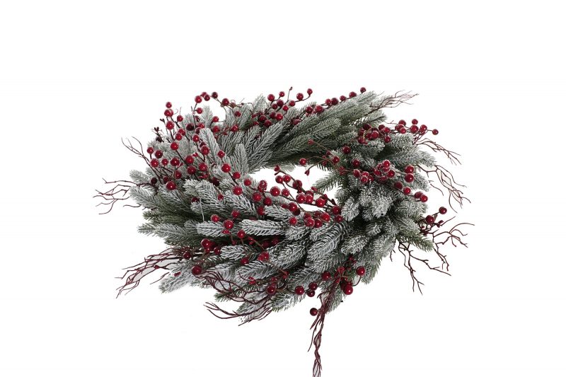 Couronne de Sapin PVC à LED et Boules Rouges 67x20x67cm