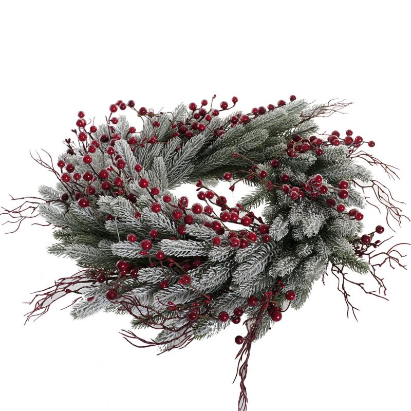 Couronne de Sapin PVC à LED et Boules Rouges 67x20x67cm