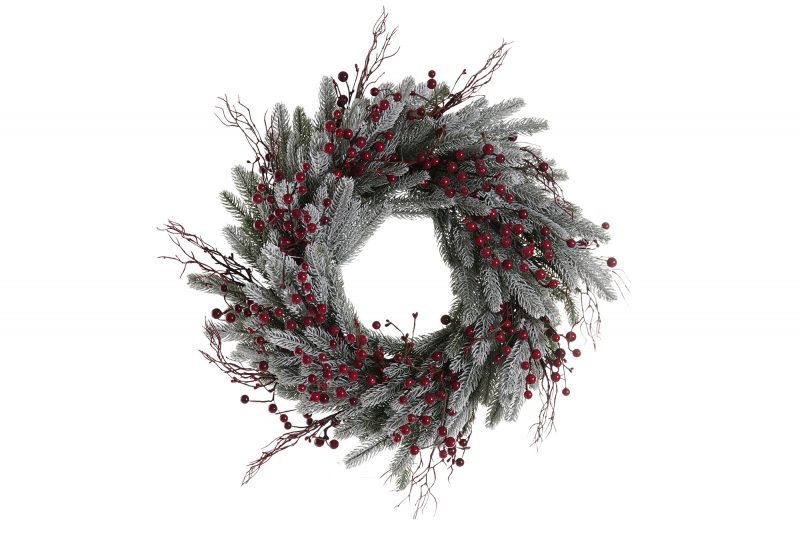 Couronne de Sapin PVC à LED et Boules Rouges 67x20x67cm – Image 6