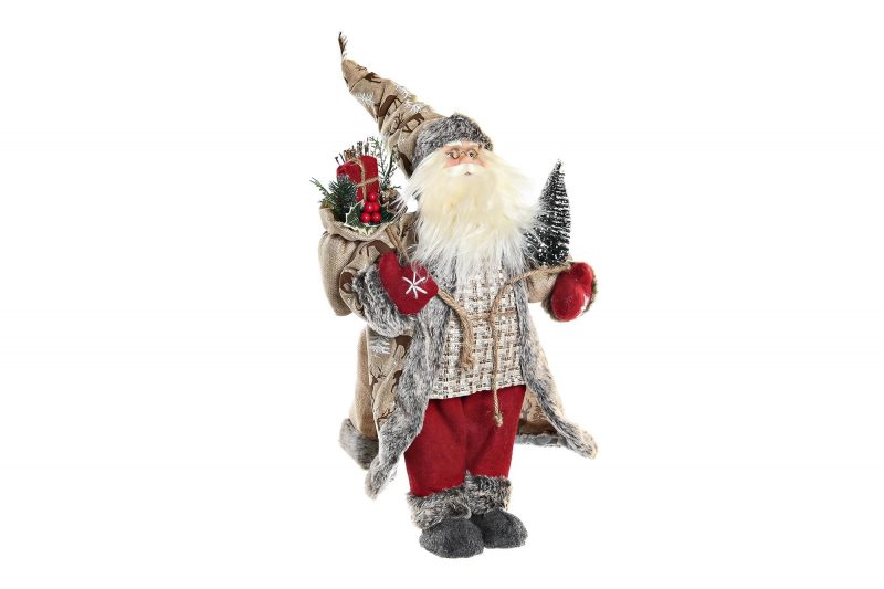 Père Noël Authentique Polyester Rouge avec Sapin 27x13x45cm