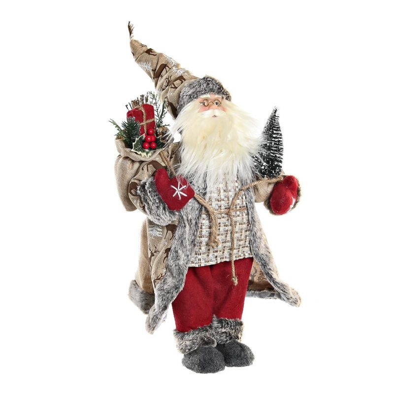 Père Noël Authentique Polyester Rouge avec Sapin 27x13x45cm
