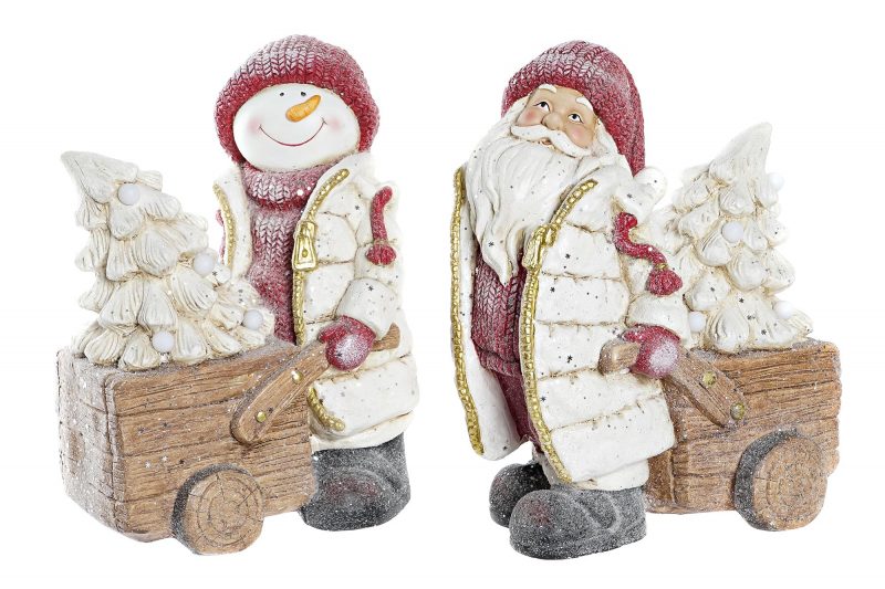 Figurine de Noël à LED avec Charette en Magnésie 2 Modèles au Choix 35x23x42cm