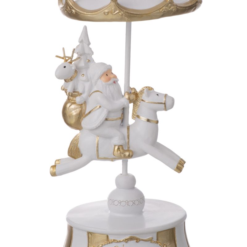 Carrousel Boîte Musicale Poly Blanc/Or 12x12x25cm