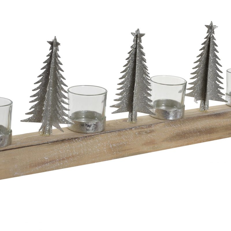 Bougeoir en Paulownia et Sapins en Métal  48x8x18cm