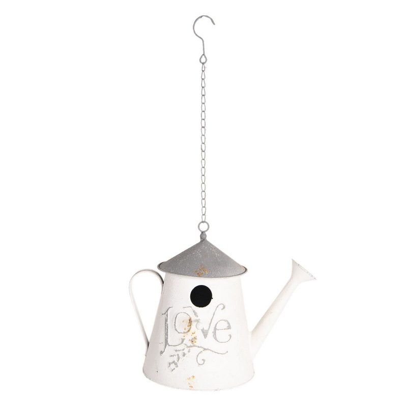 Nichoir "Love" en Métal Blanc et Gris Patiné 19x19x25cm – Image 2
