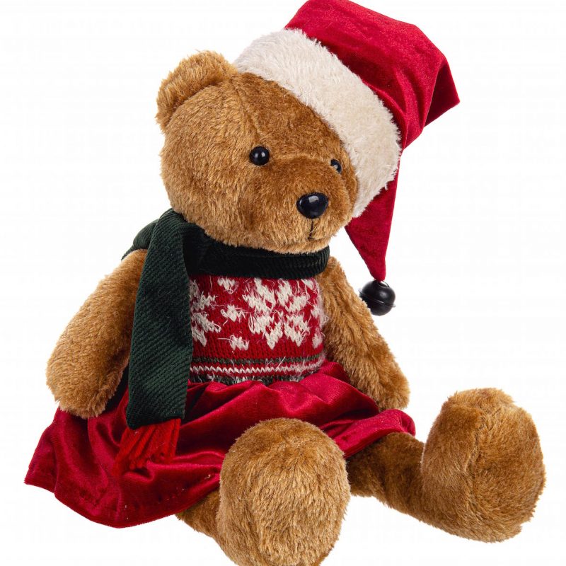 Oursonne Décorative Assise Ralphy Rouge H.44cm