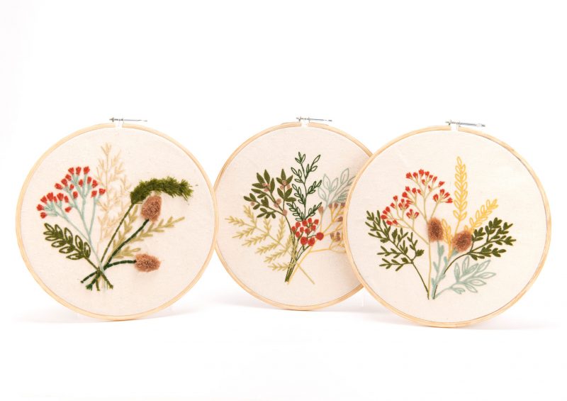 Décoration Murale Cercle Broderie Colorée, 3 Modèles au Choix, Diam.30cm