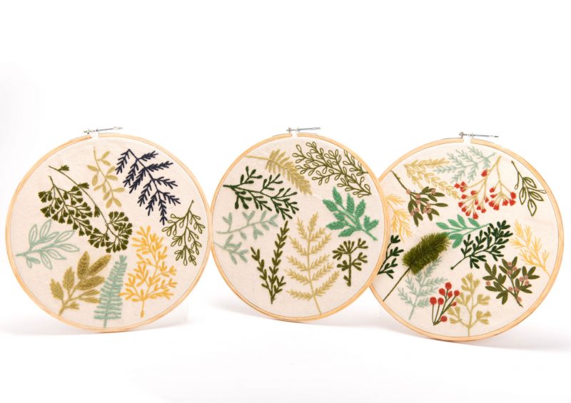 Décoration Murale Cercle Broderie Verte Diam.30cm