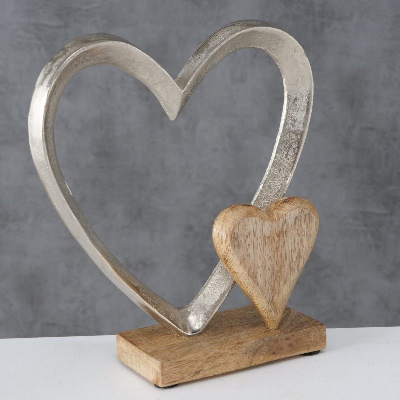 Coeurs "Carolyn" à Poser en Alu et Manguier H.22cm – Image 2