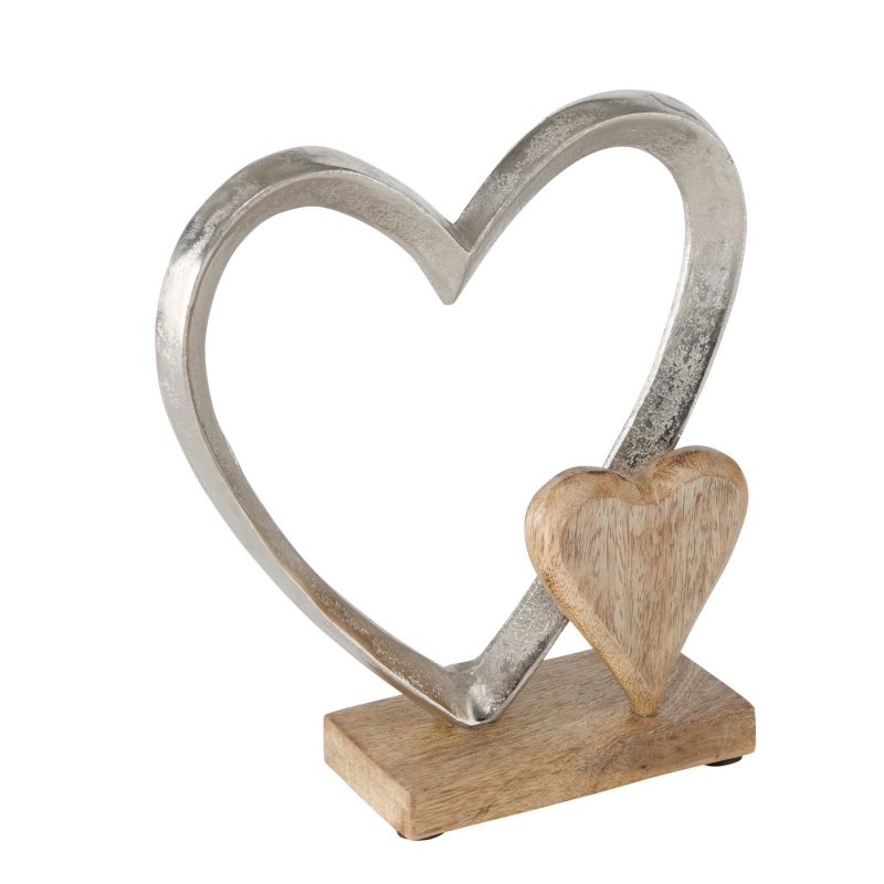 Coeurs "Carolyn" à Poser en Alu et Manguier H.22cm – Image 4