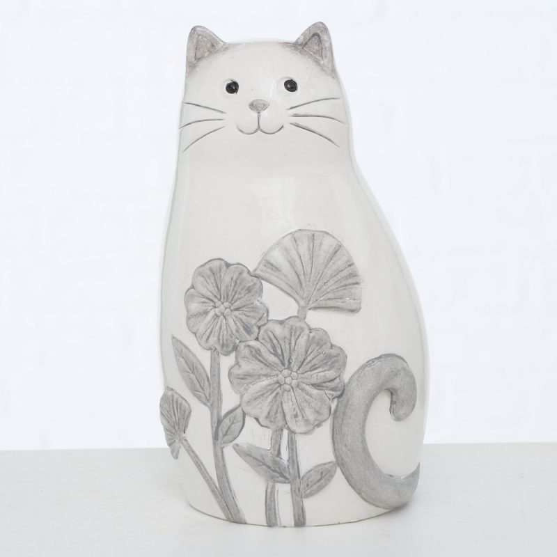Figurine "Anaïs" Chat en Terre Cuite Grise et Blanche 2 Modèles au Choix H.18cm – Image 3