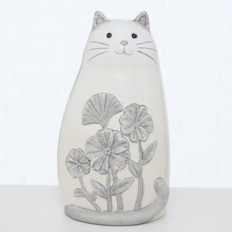 Figurine "Anaïs" Chat en Terre Cuite Grise et Blanche 2 Modèles au Choix H.18cm – Image 4