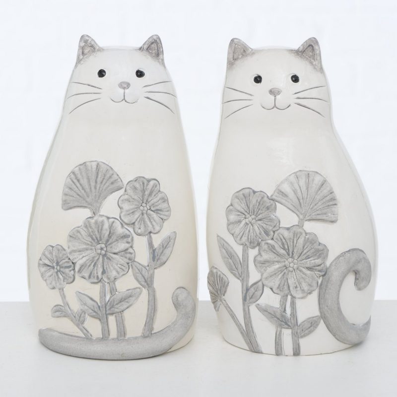 Figurine "Anaïs" Chat en Terre Cuite Grise et Blanche 2 Modèles au Choix H.18cm – Image 6
