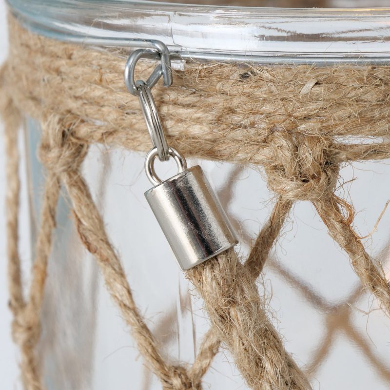 Photophore "Catch" Rond en Verre Clait et Jute H.22cm – Image 4
