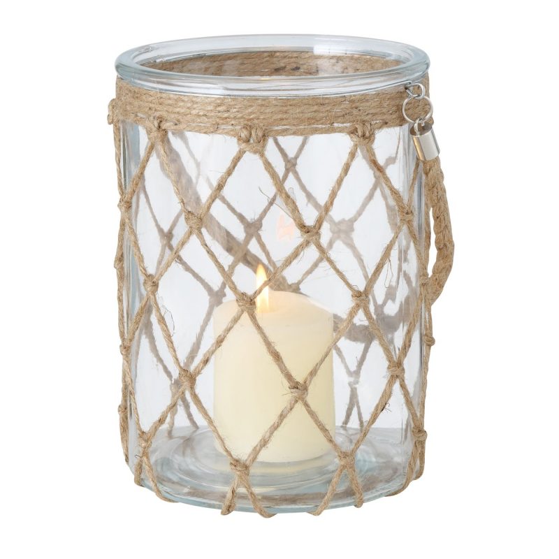 Photophore "Catch" Rond en Verre Clait et Jute H.22cm – Image 3