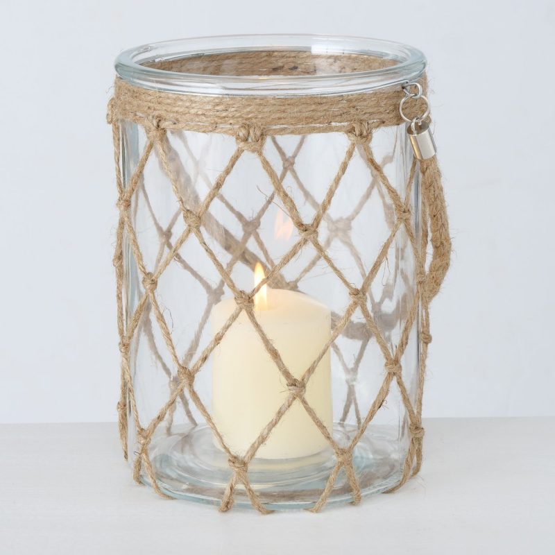 Photophore "Catch" Rond en Verre Clait et Jute H.22cm – Image 2