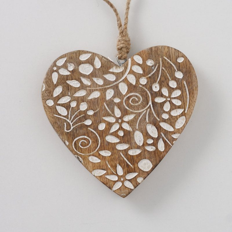 Pendentif Coeur "Siores" Décor Floral en Bois de Manguier 2 Modèles au Choix 14x14cm – Image 5