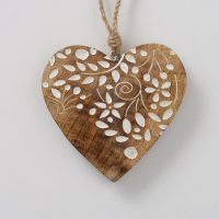 Pendentif Coeur "Siores" Décor Floral en Bois de Manguier 2 Modèles au Choix 14x14cm – Image 4