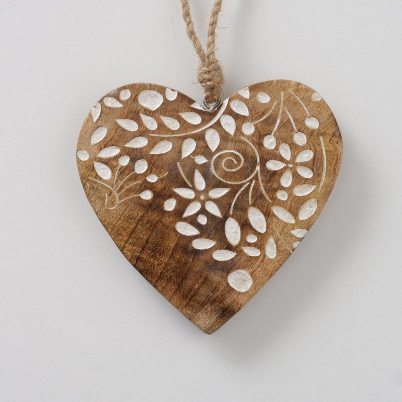Pendentif Coeur "Siores" Décor Floral en Bois de Manguier 2 Modèles au Choix 14x14cm – Image 4