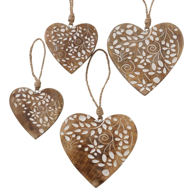 Pendentif Coeur "Siores" Décor Floral en Bois de Manguier 2 Modèles au Choix 14x14cm – Image 3